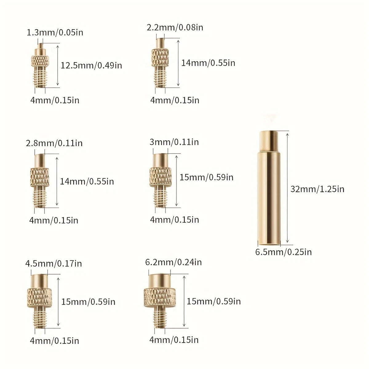 Brass Heat Insert Nut Tips M2–M8 | 7-Pc 3D Printer Kit Heat Insert Tool Kit HIP 1 set No plug