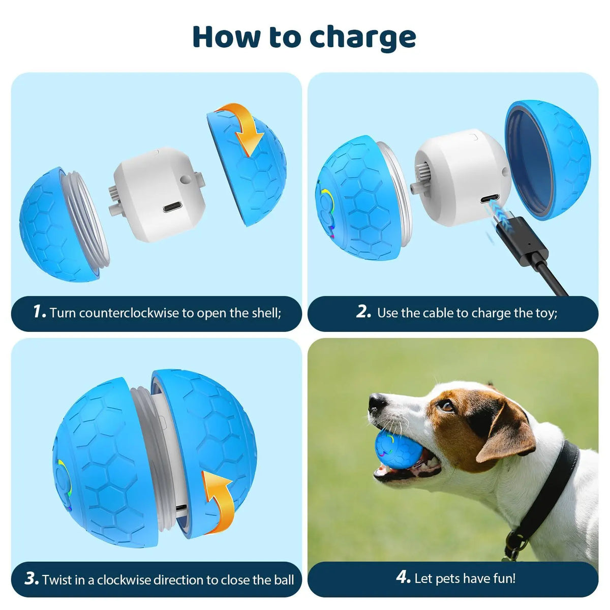 Smart Teasing Dog Ball Waterproof Electronic Interactive Pet Toy LED Light Dog Bouncing Toy Ball Automatic Rolling Toy Ball HIP