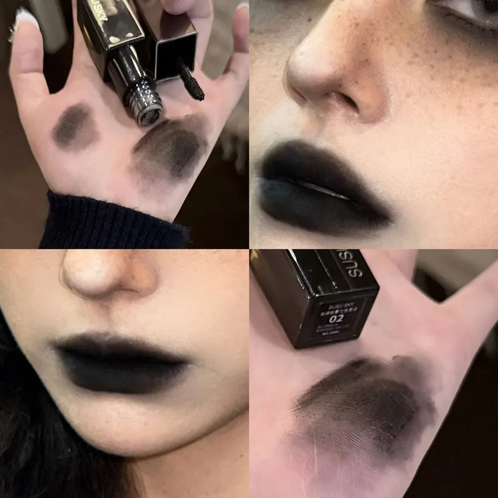 Gothic Gray Purple Lipstick Velvet Matte Punk Black Brown Lipgloss Long Lasting Lip Mousse Waterproof Makeup Non-stick Lips Tint HIP 02