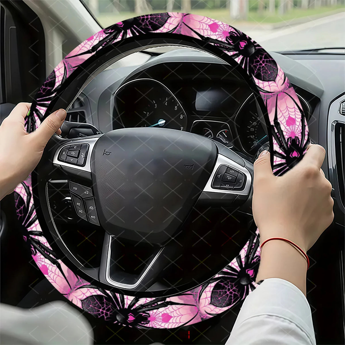 Spider & Pink Heart Steering Wheel Cover – Universal Fit Steering Wheel Cover HIP