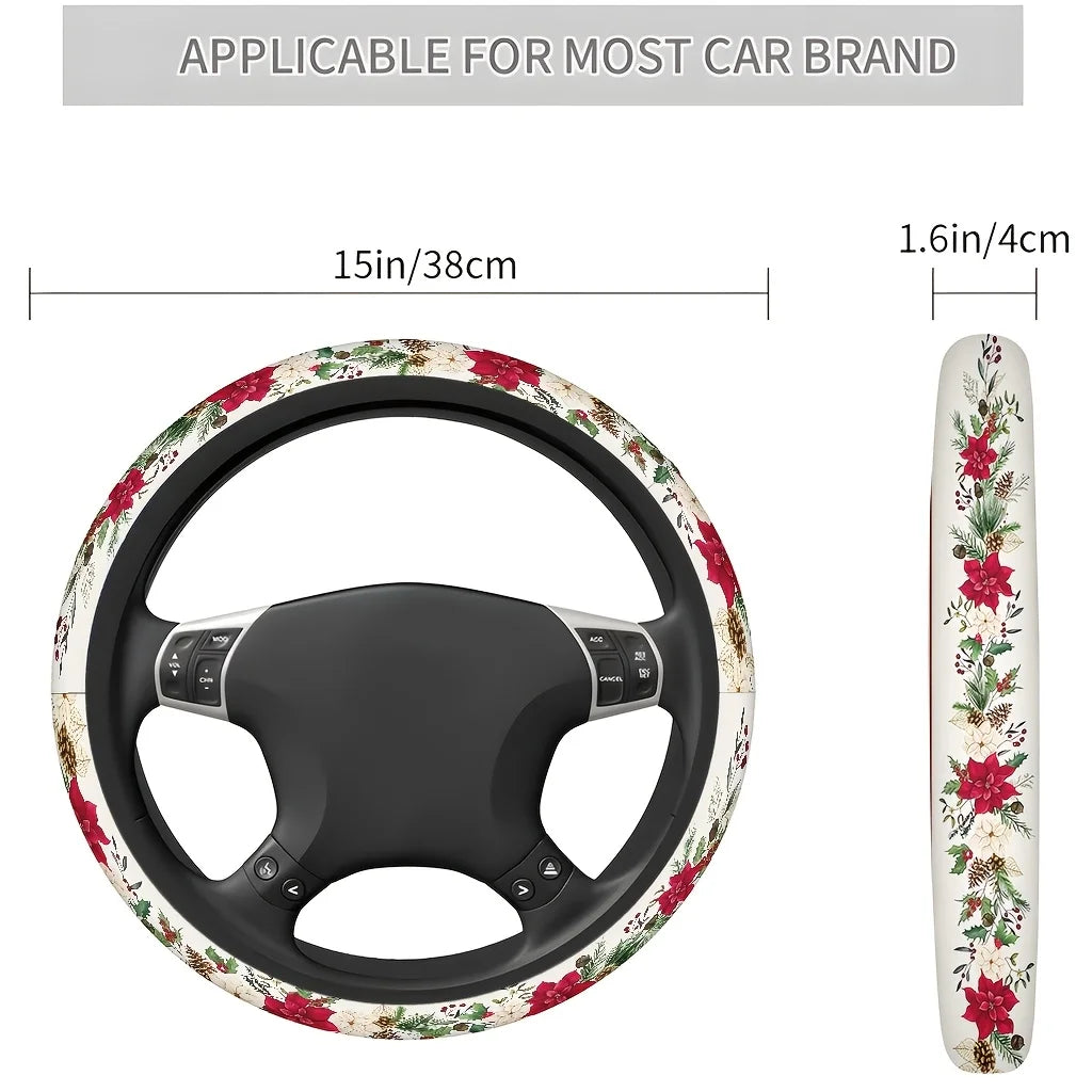 Christmas Floral & Pinecone Car Steering Wheel Cover Steering Wheel Cover HIP 1