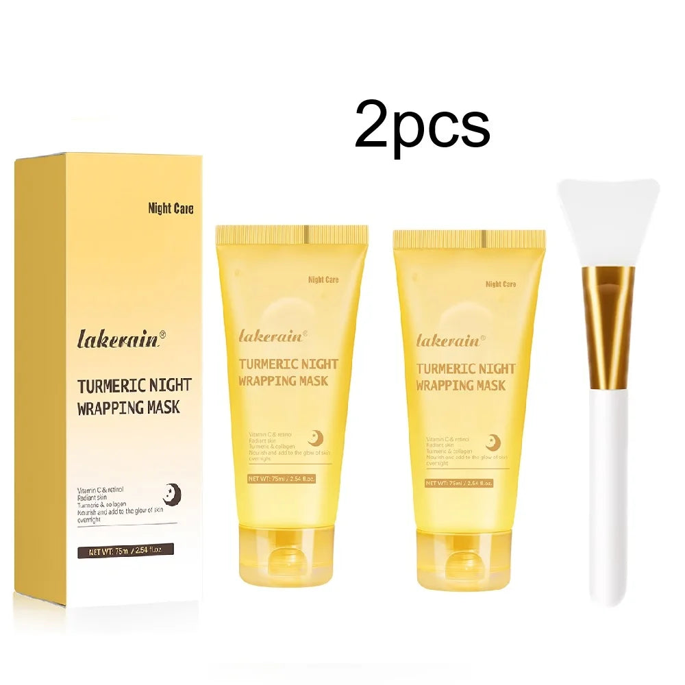 Overnight Wrapping Peel Off Mask Kojic Acid Turmeric Nourishes Hydrolyzed Collagen Glowing Skin Skin Firmnes Korean Skincare HIP 2pcs and brush