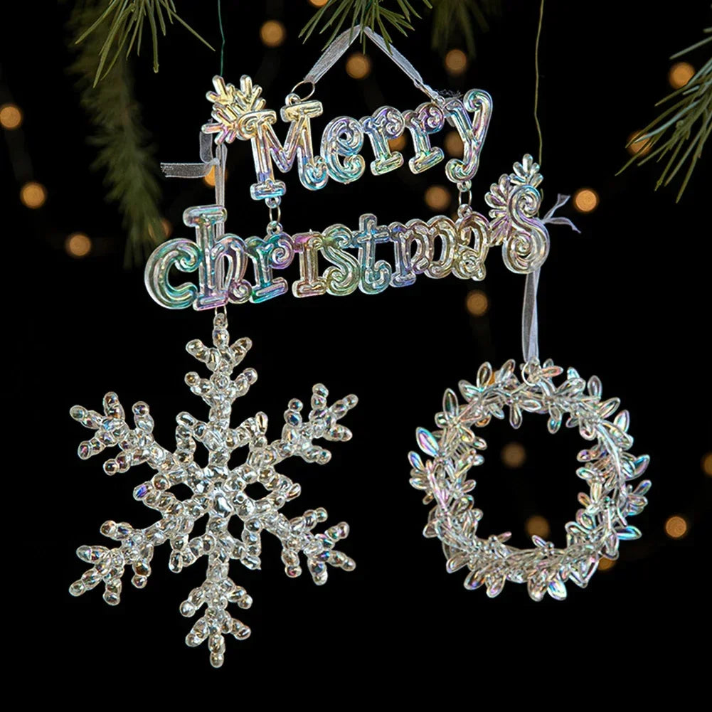 Crystal Clear Snowflake Christmas Tree Pendants Icicle Decorations For Holiday Winter Party Transparent Hanging Ornament HIP