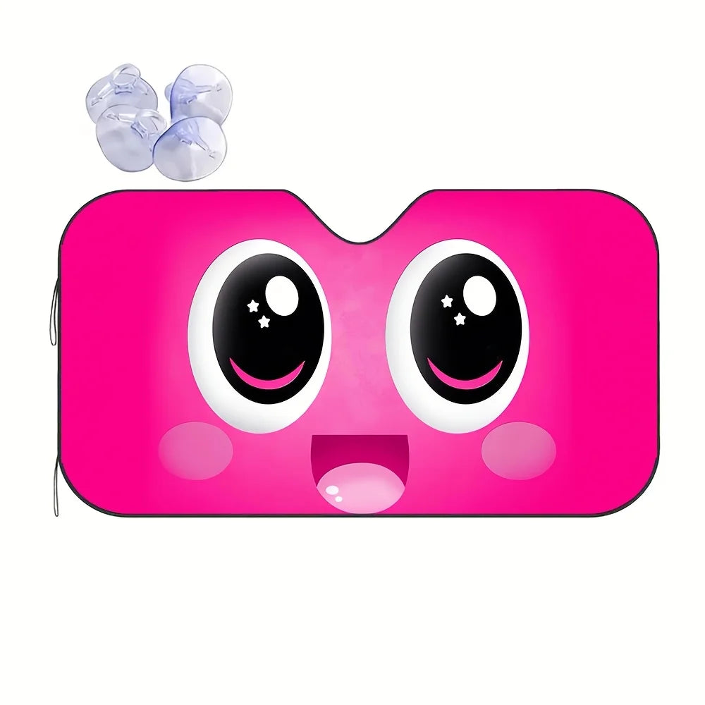 3D Cartoon Blush Star Eye Foldable Car Sunshade | Universal Car Windshield Sunshade HIP S