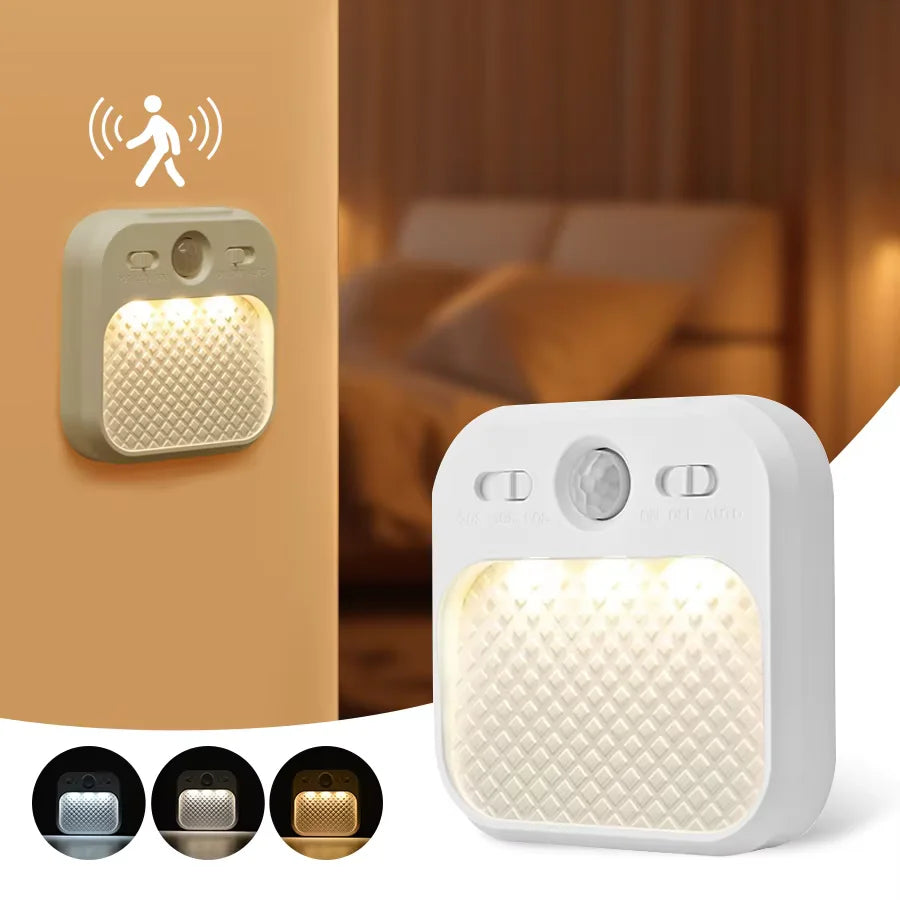 4 Pack Motion Sensor LED Night Light Rechargeable Cabinet Light For Bedroom Stairs Hallway Kitchen Closet Lights Wardrobe Lamp HIP 1 Piece 3 Colors in One