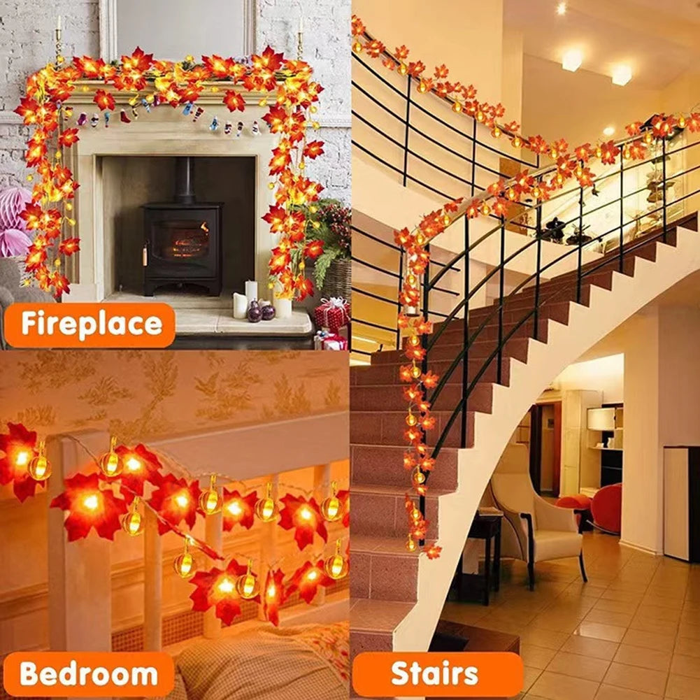 10/20LED Artificial Autumn Maple Leaves Garland Led Fairy Lights for Christmas Decoration Thanksgiving Party DIY Decor Halloween HIP