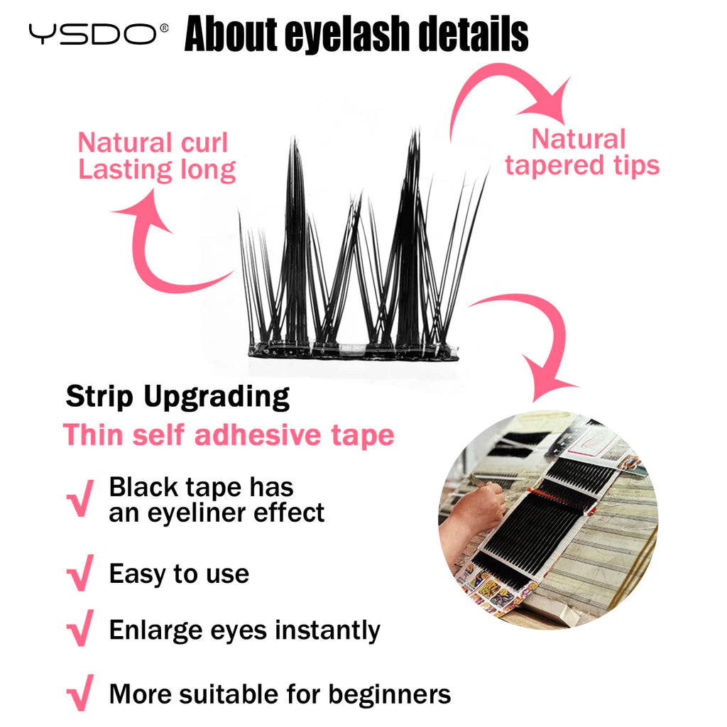 YSDO 90/100PCS Individual Eyelashes No Glue Needed Self Adhesive DIY Cluster Lashes Makeup Tool False Lashes Extension Faux CIls HIP