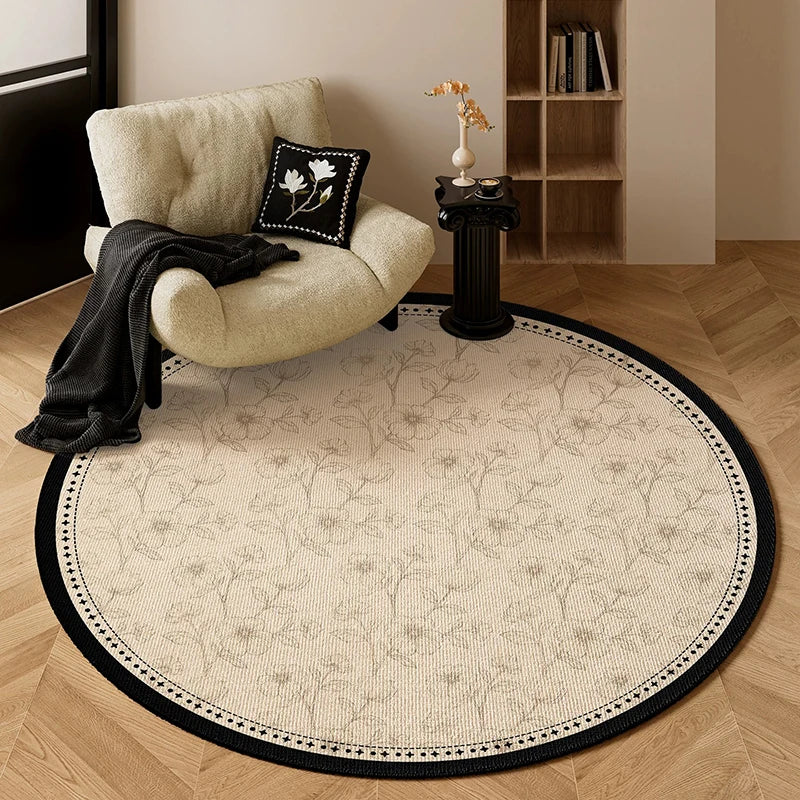 French Retro Floral Loop Pile Large Area Rug – Living Room Carpet Area Rug Carpet HIP GU6566-QD Diameter 190cm