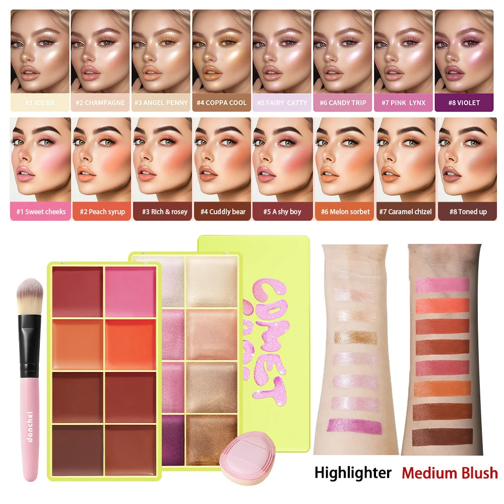16Color Cream Eyeshadow Palette 4Pcs Set Matte Shimmer Multi-use Eye Face Makeup With Brush Sponge Puff Beauty Cosmetics HIP set14