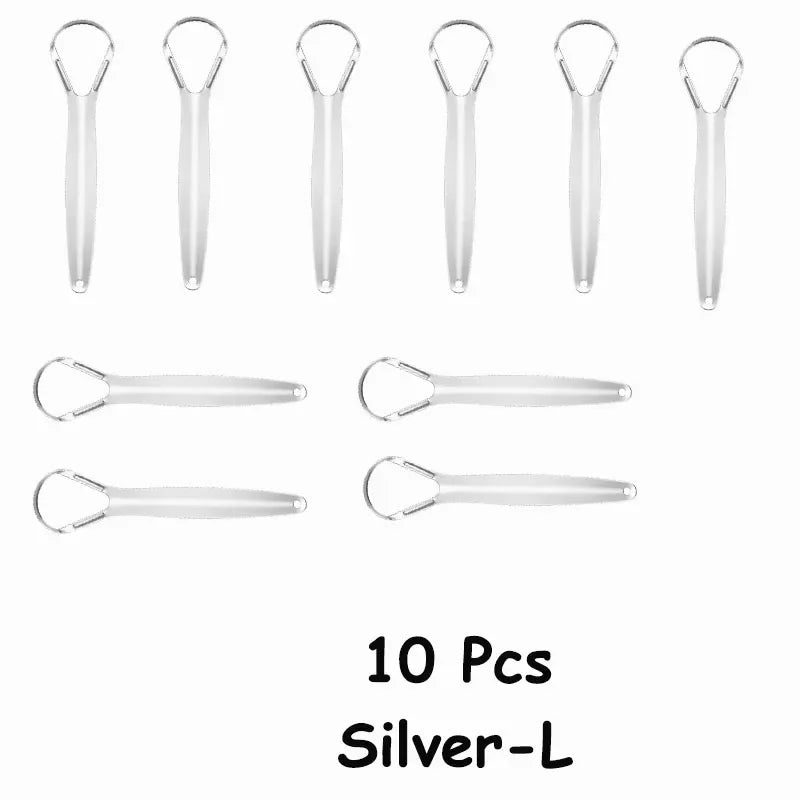 Stainless Steel Tongue Scraper Set | Fresh Breath Oral Care Tongue Scraper HIP C738-Silver-L-10pcs