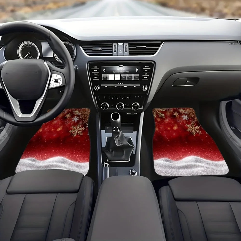 Set of 4 Christmas Car Floor Mats – Festive Red Snow Design Car Floor Mats HIP