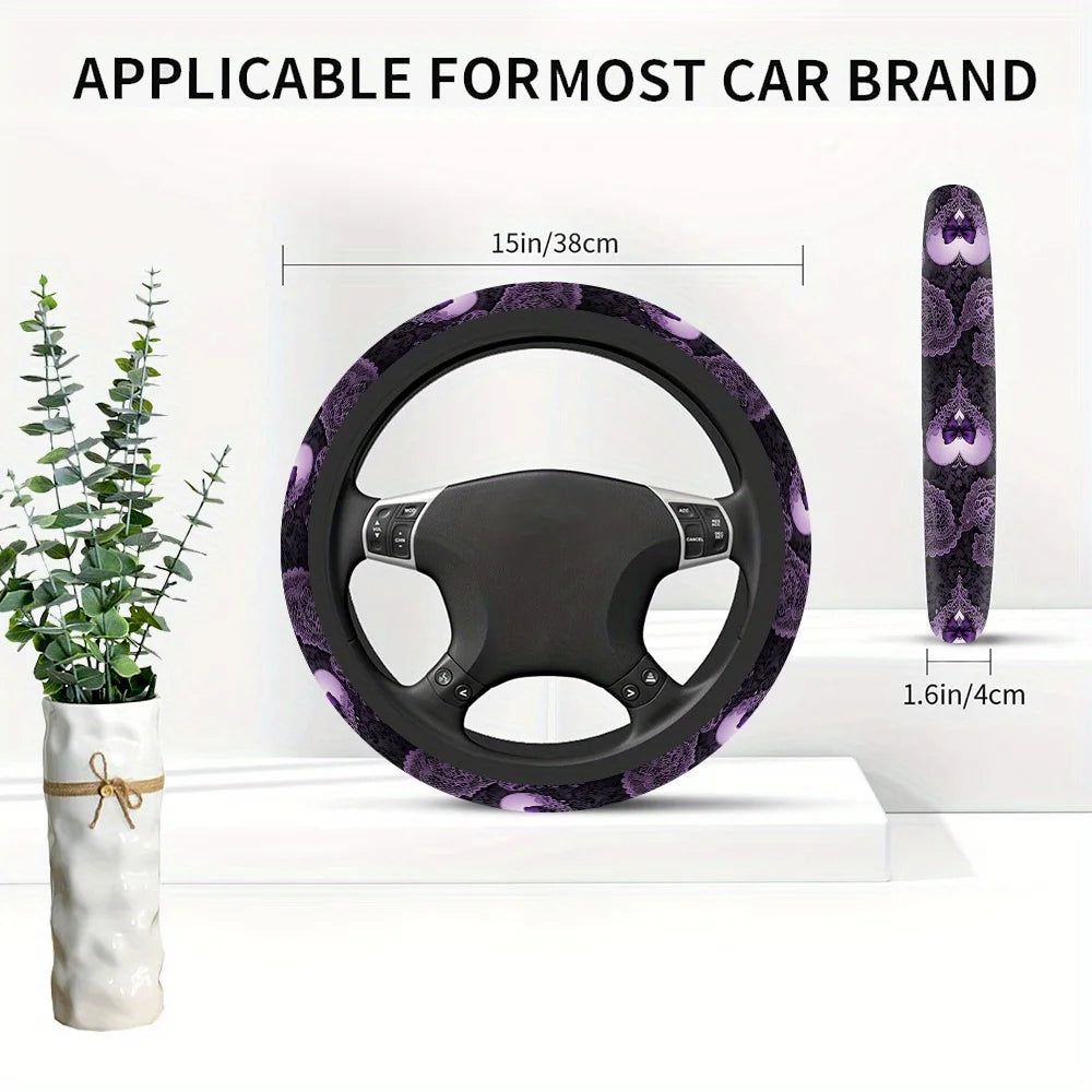 Purple Bow & Lace Steering Wheel Cover – Anti-Slip Steering Wheel Cover HIP