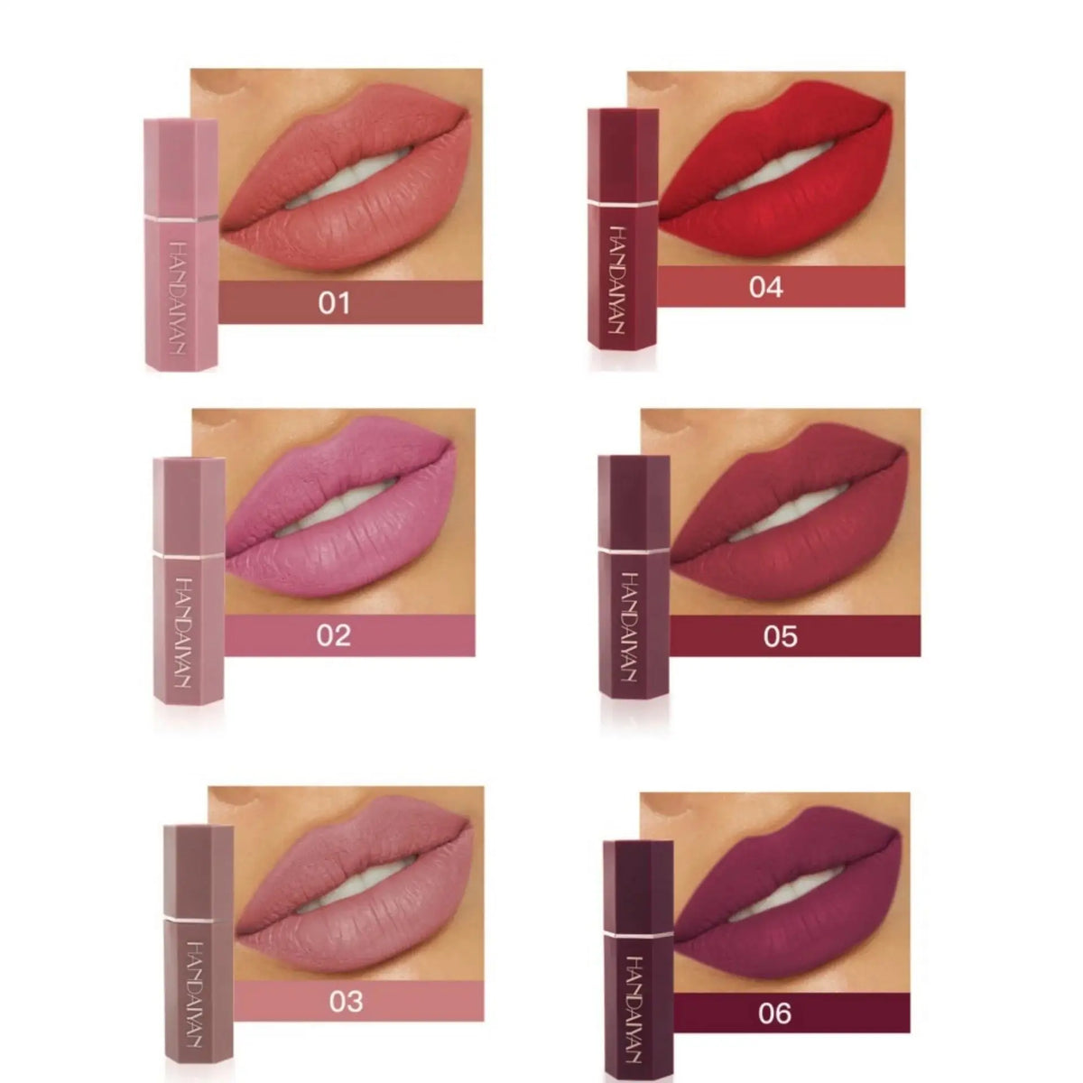 Handaiyan 6-Pc Matte Velvet Nude Lipstick Set – Waterproof Matte Lipstick Set HIP