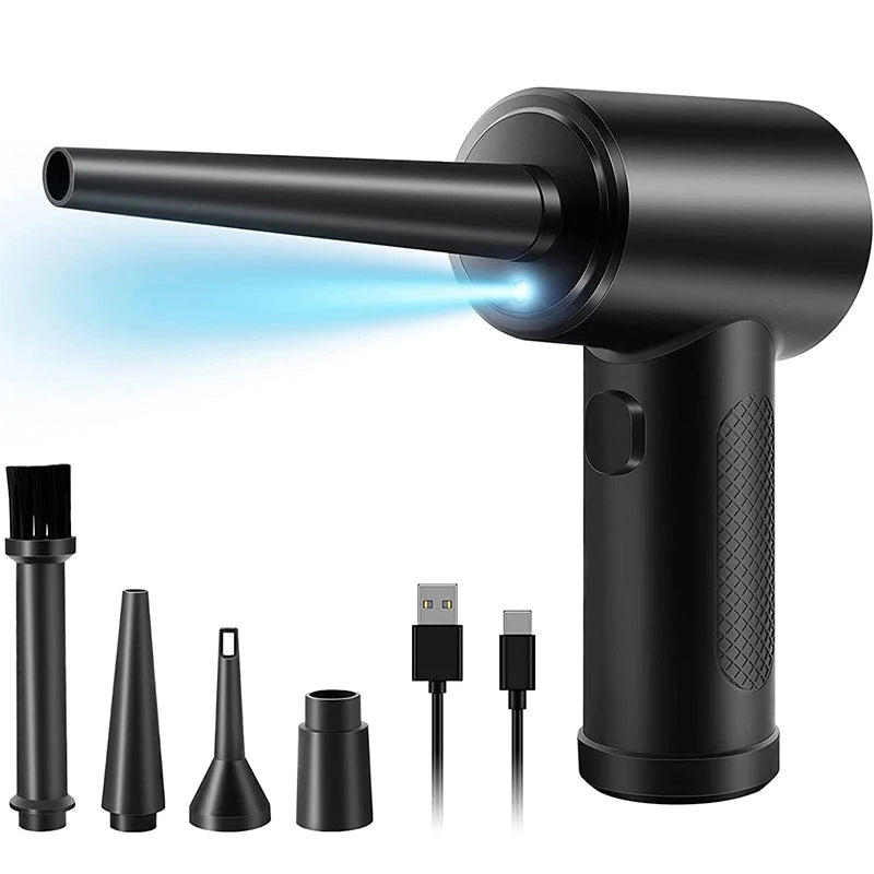 Cordless Air Duster with LED Light for PC & Keyboard Cordless Air Duster HIP Black