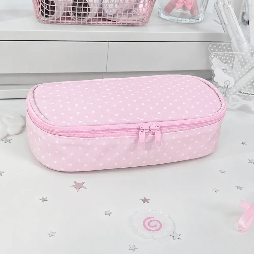 Pink Polka Dot Pencil Case – Large Capacity Pen & Pouch Bag Pencil Case Pouch HIP