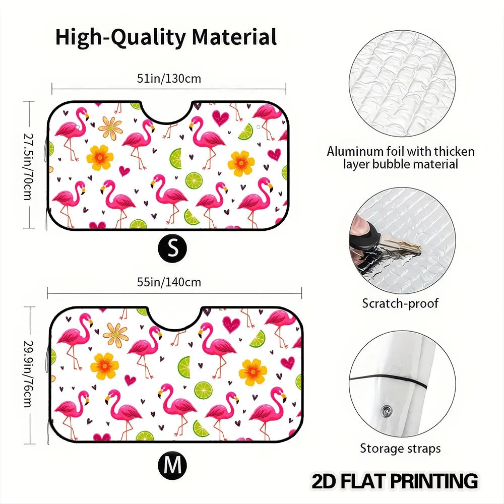 Flamingo Floral Car Windshield Sunshade – Portable & Lightweight Car Windshield Sunshade HIP