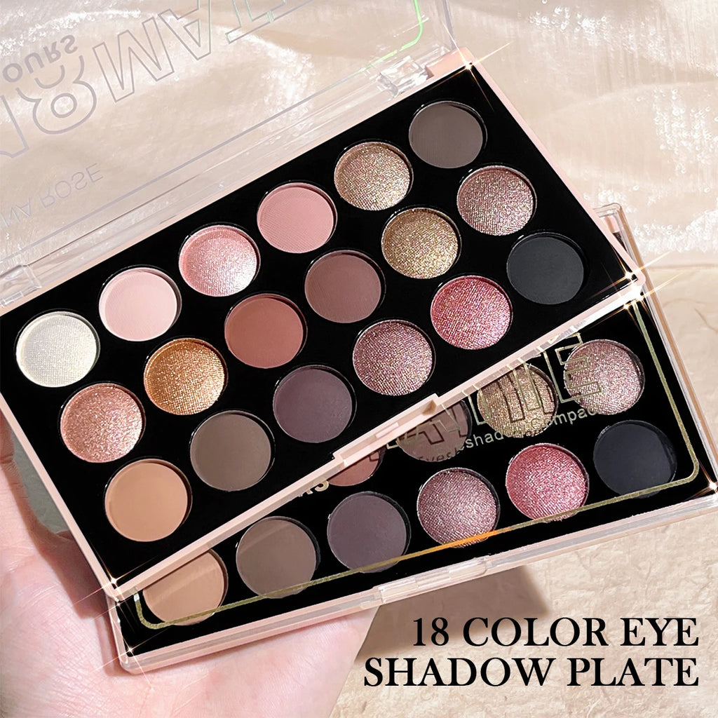 18-Color Eyeshadow Palette – Matte, Shimmer & Glitter Eyeshadow Palette HIP