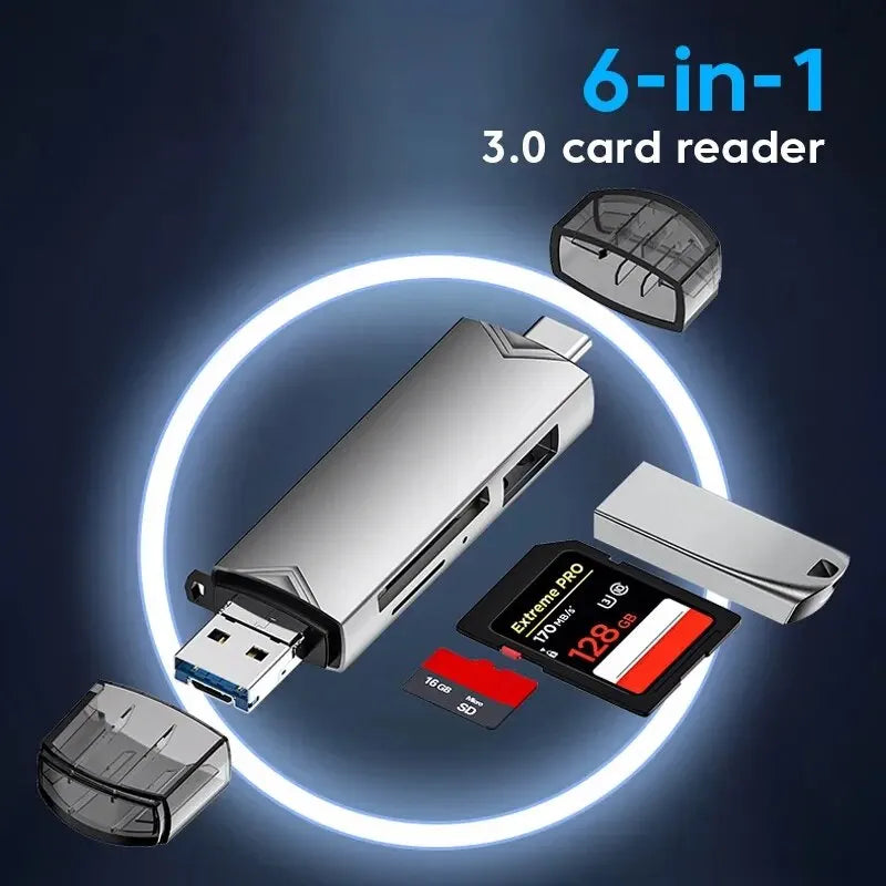 6-in-1 USB 3.0 Card Reader – SD, TF, Type-C & Micro USB USB Card Reader HIP