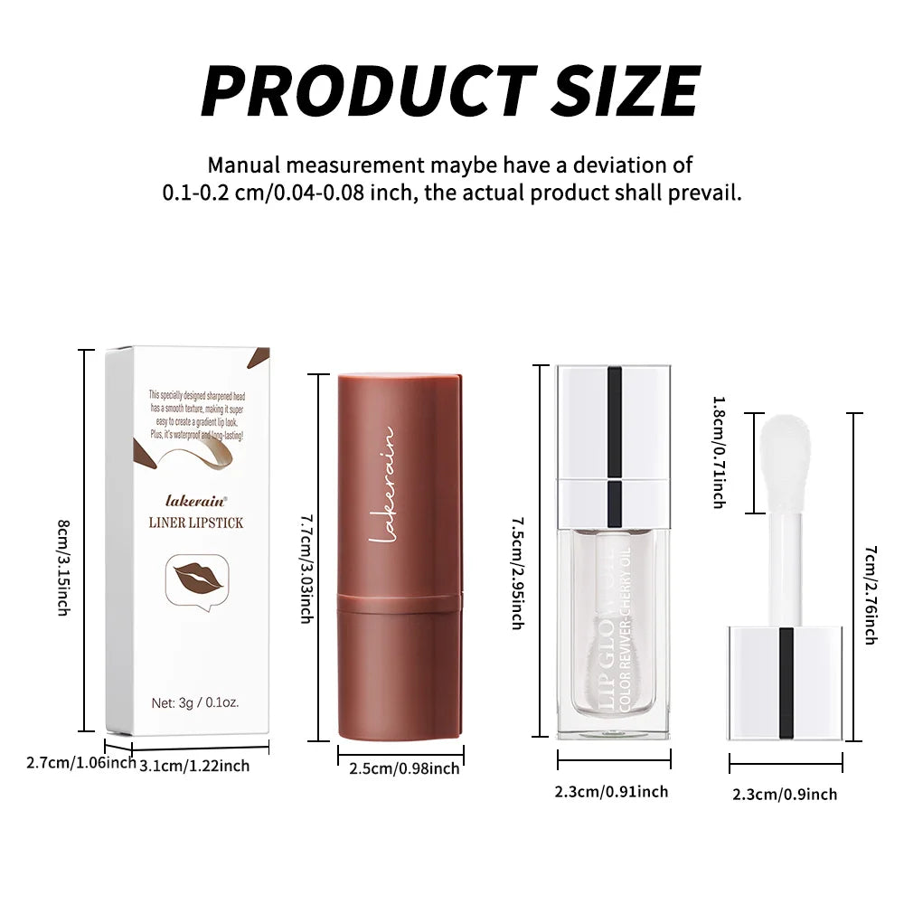 2Pcs Hydrating Lip Gloss Lip Liner Kit Waterproof Long Lasting 3D Precision Lip Contour Plump High Shine Smudge Resistant Lip Ma HIP