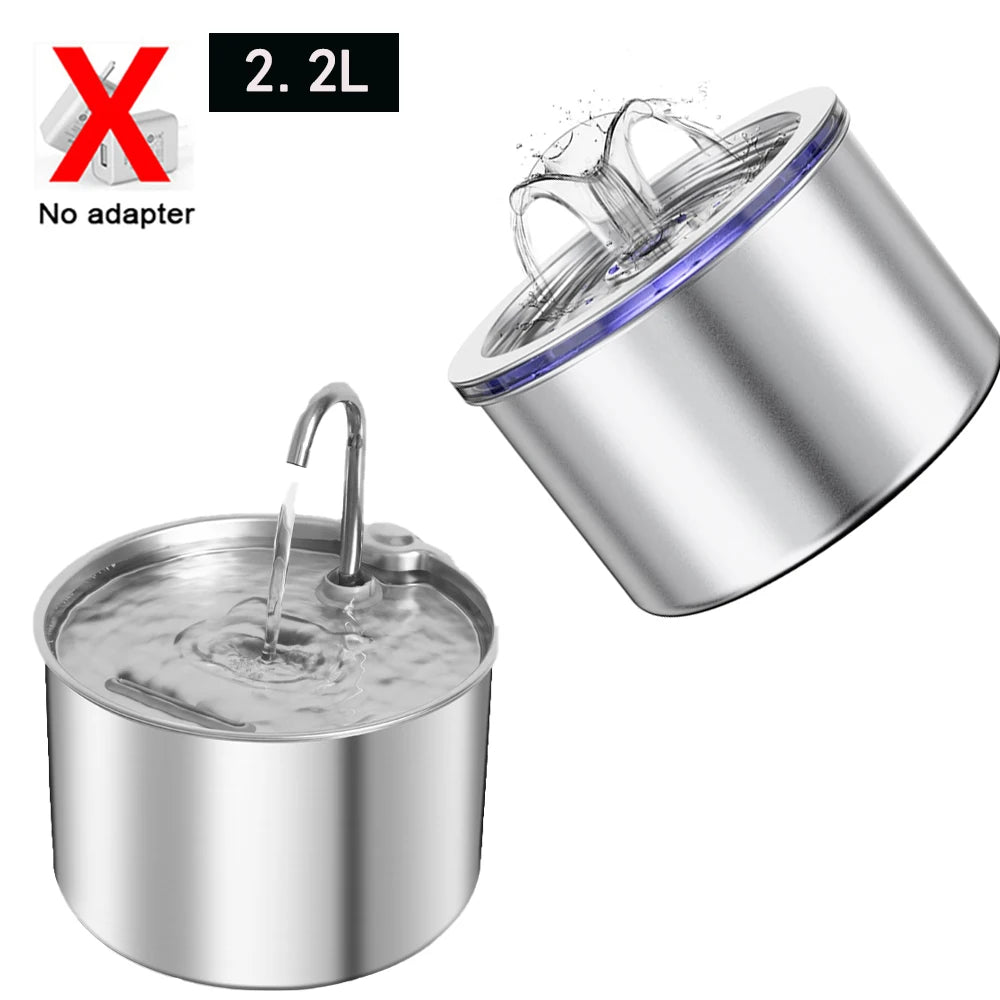 Stainless Steel Cat Water Fountain,2.2L/74oz Intelligent Pet Fountain Dog Water Dispenser for Cats Dogs Automatic Dog Drinking HIP