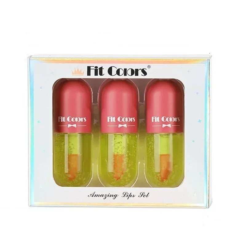 Crystal Jelly Lip Gloss Capsule Lip Plumper Oil Shiny Clear Lips Oil Moisturizing Women LipGloss Balm Makeup Lip Tint Cosmetics HIP Aloe Change 3Pcs Set