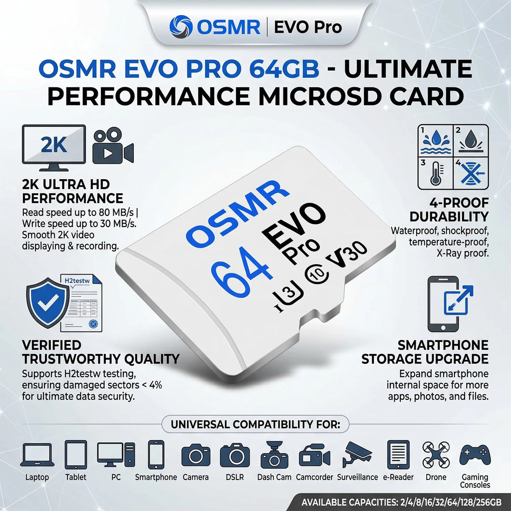 Micro SD Card Class 10 U3 A2 V30 – 2GB to 256GB TF Card Micro SD Memory Card HIP