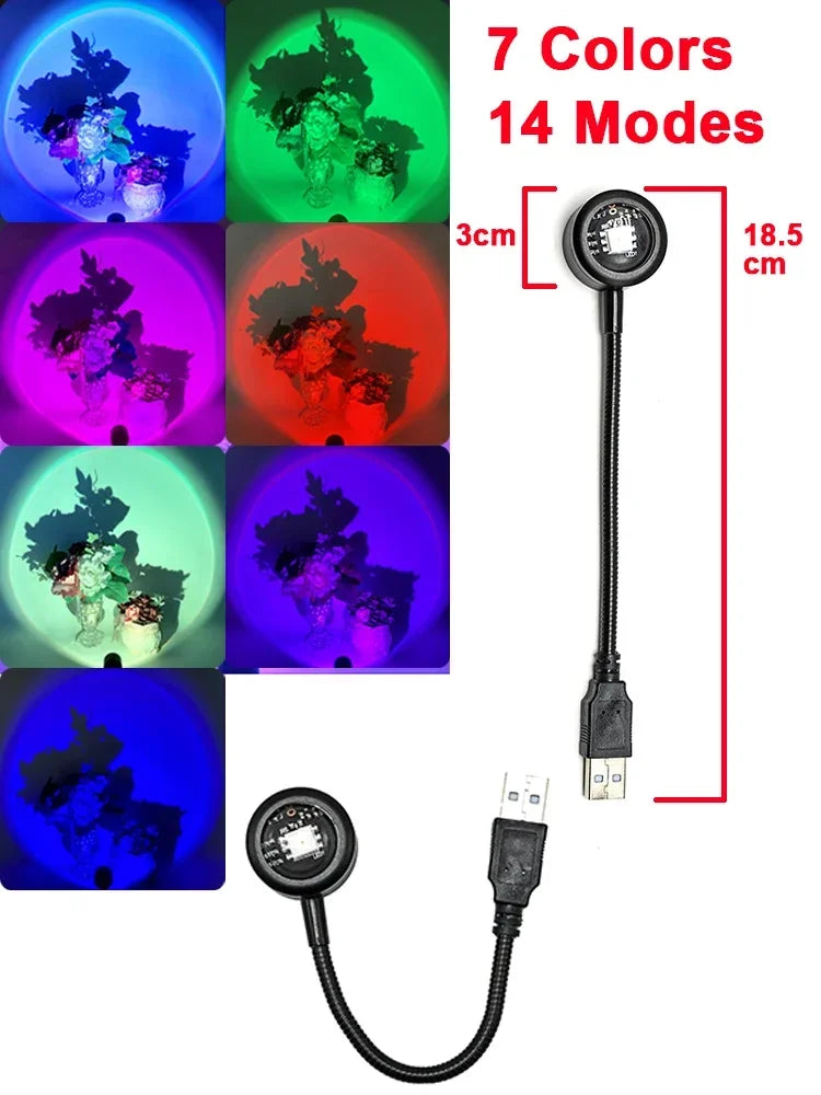 USB Sunset Lamp Sunset Projector Mood Light Living Room Bedroom Night Light Indoor Decor Bar Atmosphere Photography Background HIP Mini 7 Colors