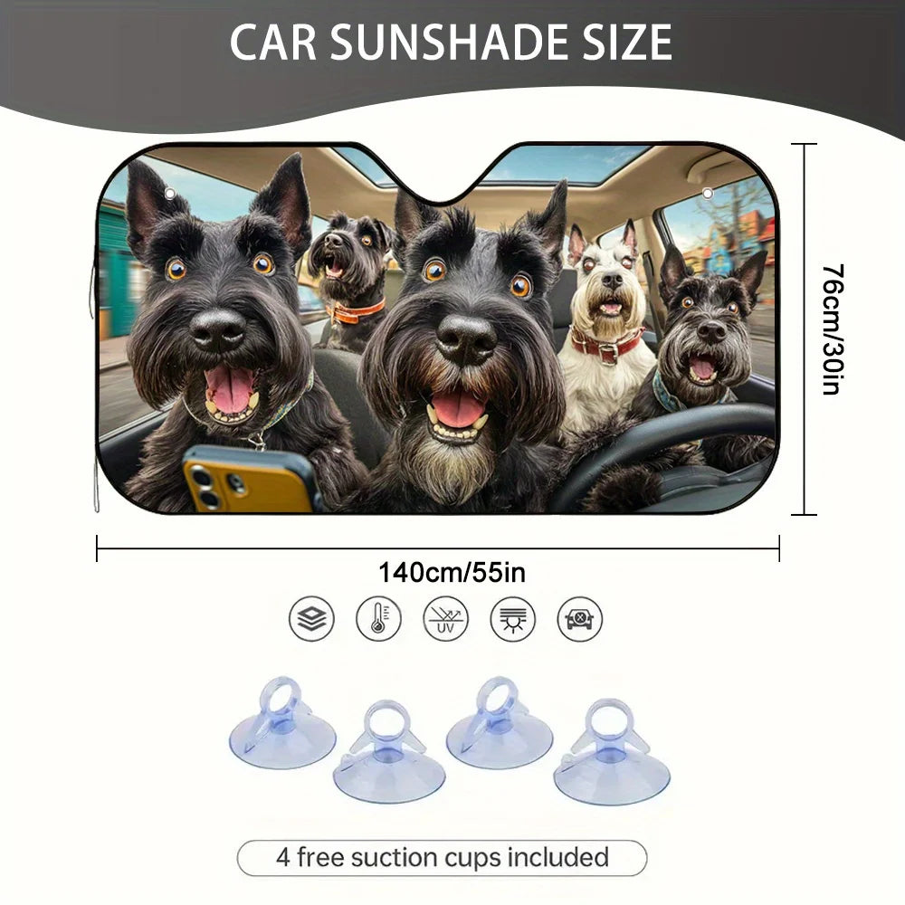 Scottish Terrier Car Sunshade – Funny 2D Print, Universal Fit Car Windshield Sunshade HIP