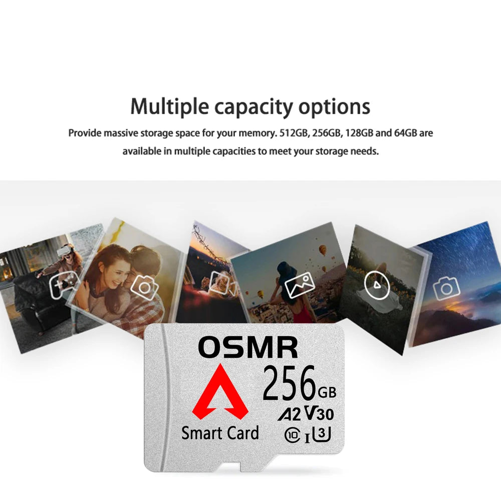 OSMR Micro SD Card 32–128GB | Class 10 U3 A2 V30 High-Speed Micro SD Memory Card HIP