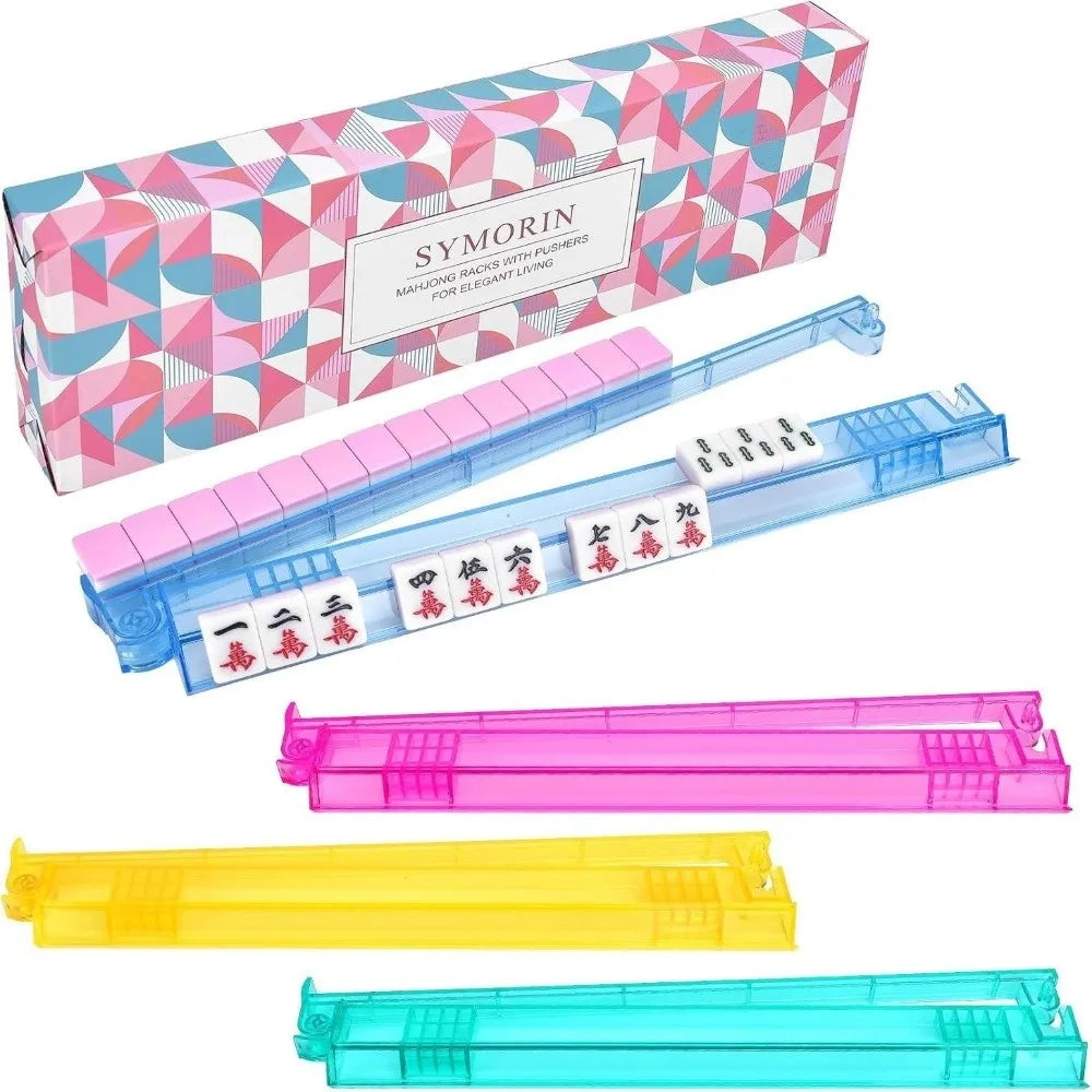 Crystal Clear Non-Slip Mahjong Tile Rack with Pusher Ruler Mahjong Tile Rack HIP