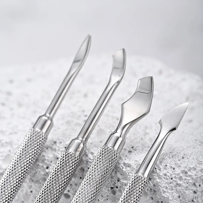 4 Pcs/Set Steel Double-Ended Cuticle Pusher Manicure Tool for Dead Skin Removal Nail Care Art Cleaner All-in-One Manicure Set HIP