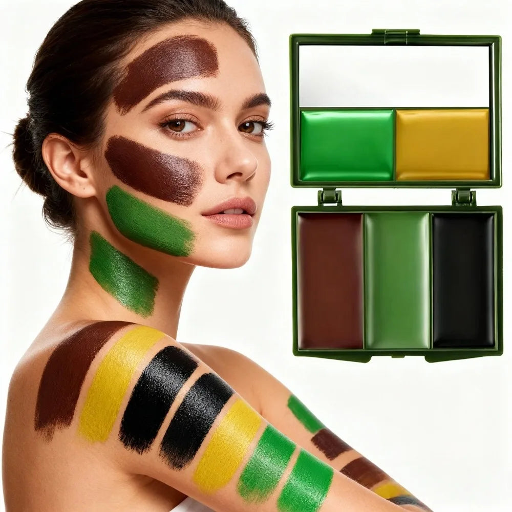 Three-Color Camouflage Face Painting Kit - Tactical Outdoor Cs Field Equipment Realistic Camouflage Makeup Oil Disguise Blending HIP