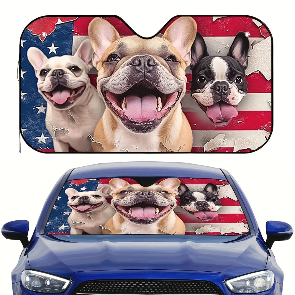 Patriotic Dog Car Sunshade – Foldable with 4 Suction Cups Car Window Sunshade HIP M