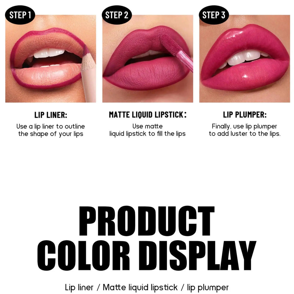Handaiyan 6-Pc Matte Lipstick Set – Lip Liner & Plumper Kit Lip Makeup Set HIP