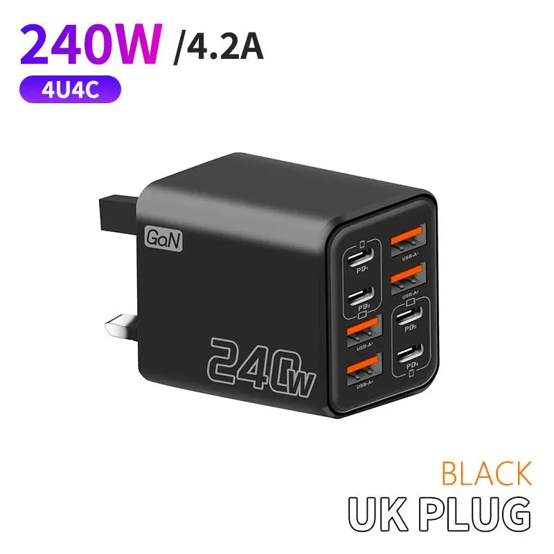 240W GaN USB-C Charger 8-in-1 Fast Charging Wall Adapter GaN Wall Charger HIP C2