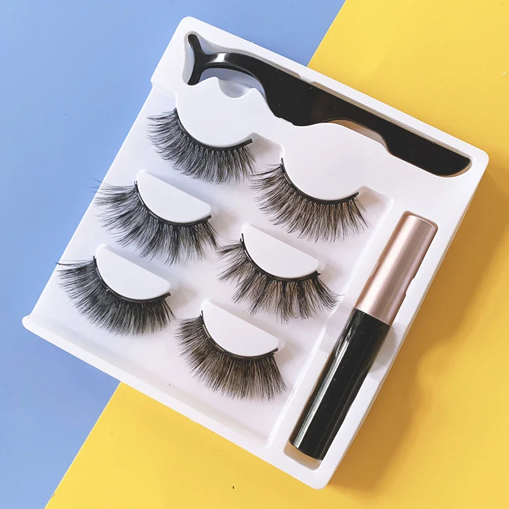 Magnetic Eyelashes 3D Mink Eyelashes Makeup Magnetic Lashes Eyeliner Tweezers Set Natural False Lashes Short Faux Cils HIP