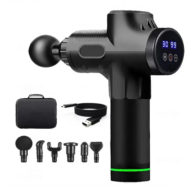 PAQIN 30-Level Percussion Massage Gun – Quiet, 6–12 Heads Percussion Massage Gun HIP MA-008 Black Type C Charge