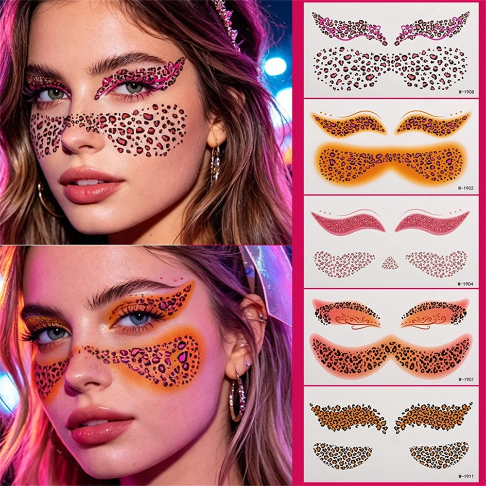 3Pcs/Set Leopard Print Temporary Face Tattoo Waterproof Eye Makeup Sticker for Halloween Party Makeup Long-Lasting Face Decals HIP