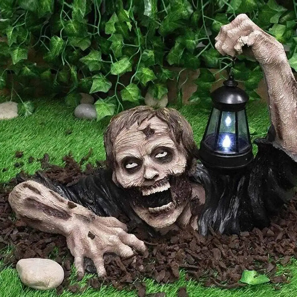Zombie with Led Lantern Resin Zombie Garden Statues Horror Movie Garden Gnomes Statue for Outdoor Garden Patio Yard Lawn HIP