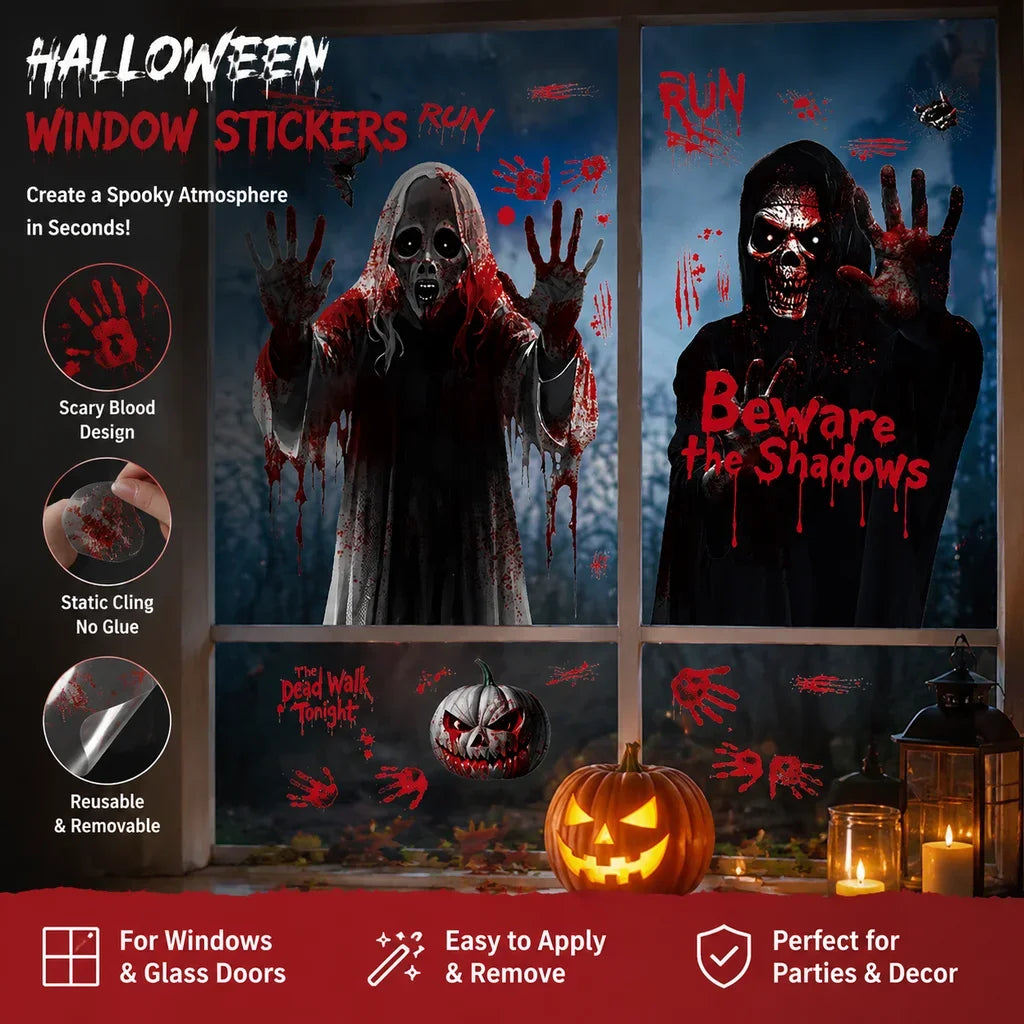 Blood Stains Handprint Mirror Static Stickers Halloween Window Glass Decor For Ghost Festival Party Supplies HIP