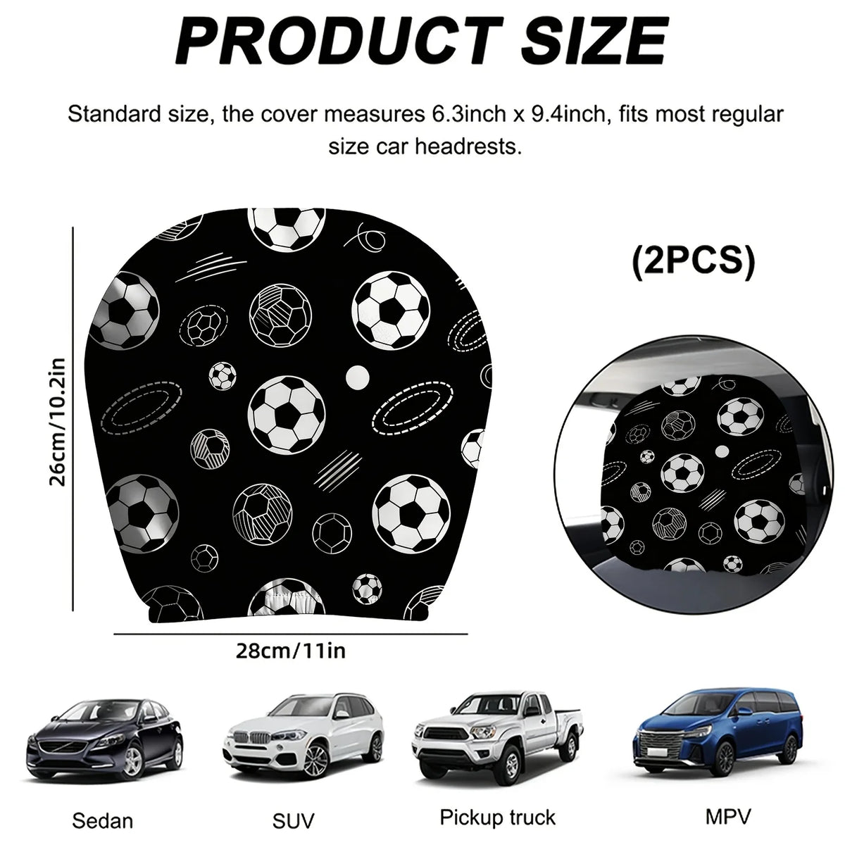 2-Pack Soccer Print Car Seat Headrest Covers – Washable Car Seat Cover HIP