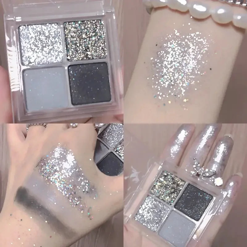 4 Colors Cool Toned Dark Eyeshadow Palette Black Smokey Palette Matte Glitter Waterproof Diablo Shimmer Nude Eye Pigment Makeup HIP