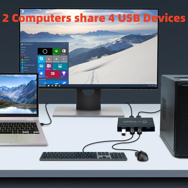 USB 4-Port Switch Box – Share USB Devices Between 2 Computers USB Switch Selector HIP