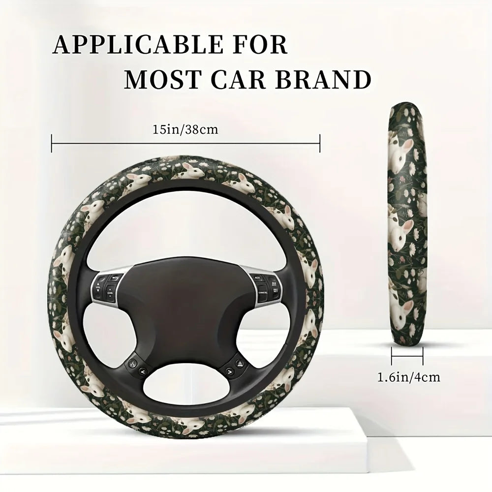 Easter Rabbit Floral Steering Wheel Cover – Soft Grip Steering Wheel Cover HIP