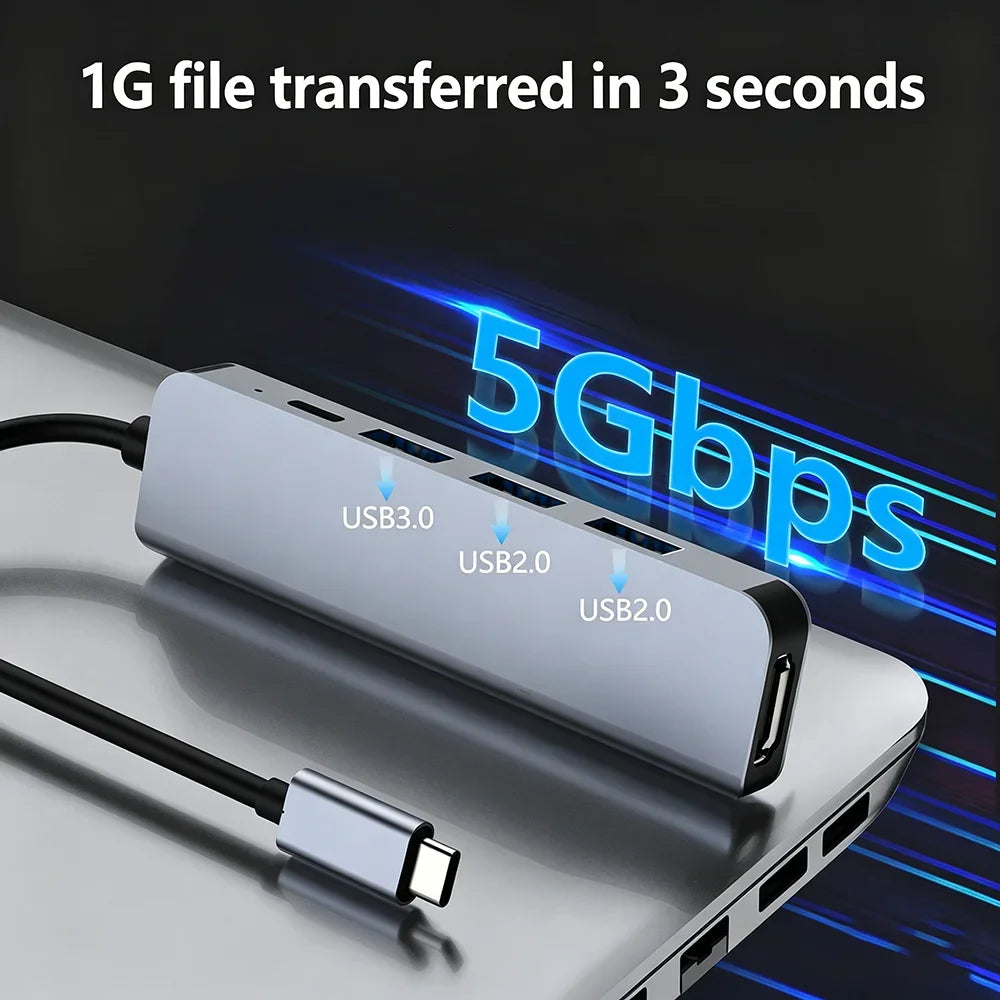 KEBIDUMEI 5-in-1 USB-C Hub – 4K HDMI, USB 3.0 & 100W PD USB-C Docking Station HIP