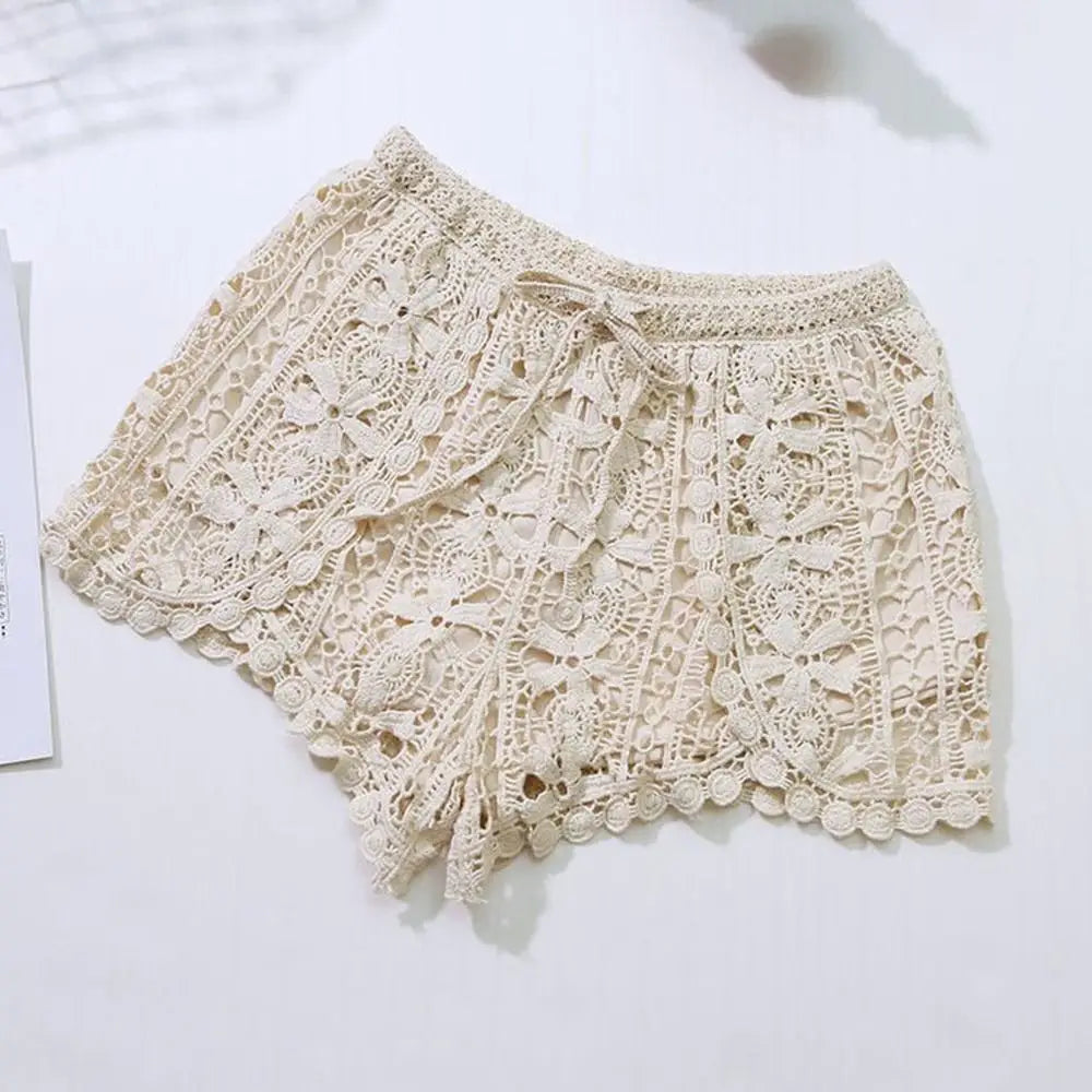 Boho Crochet High Waist Lace-Up Shorts for Women Crochet Lace Shorts HIP Style 5