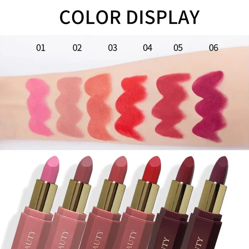 JUJU Dream 6-Pc Matte Velvet Lipstick Set – Waterproof & Glitter Lipstick Set HIP