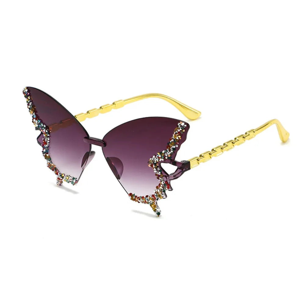 Butterfly Cat Eye Rimless Sunglasses – UV Protection Women Cat Eye Sunglasses HIP Grey
