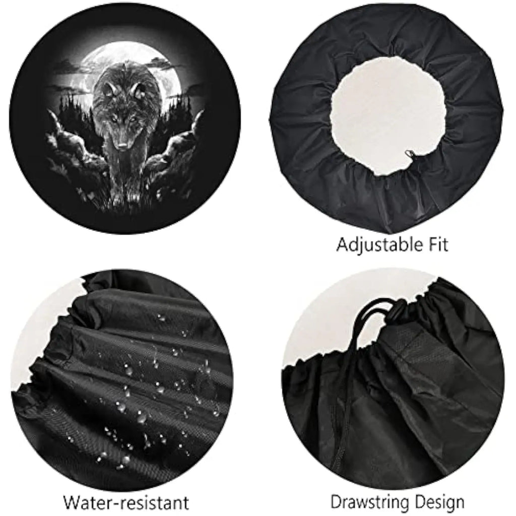 Wolf Howling Full Moon Spare Tire Cover | Polyester SUV RV Spare Tire Cover HIP