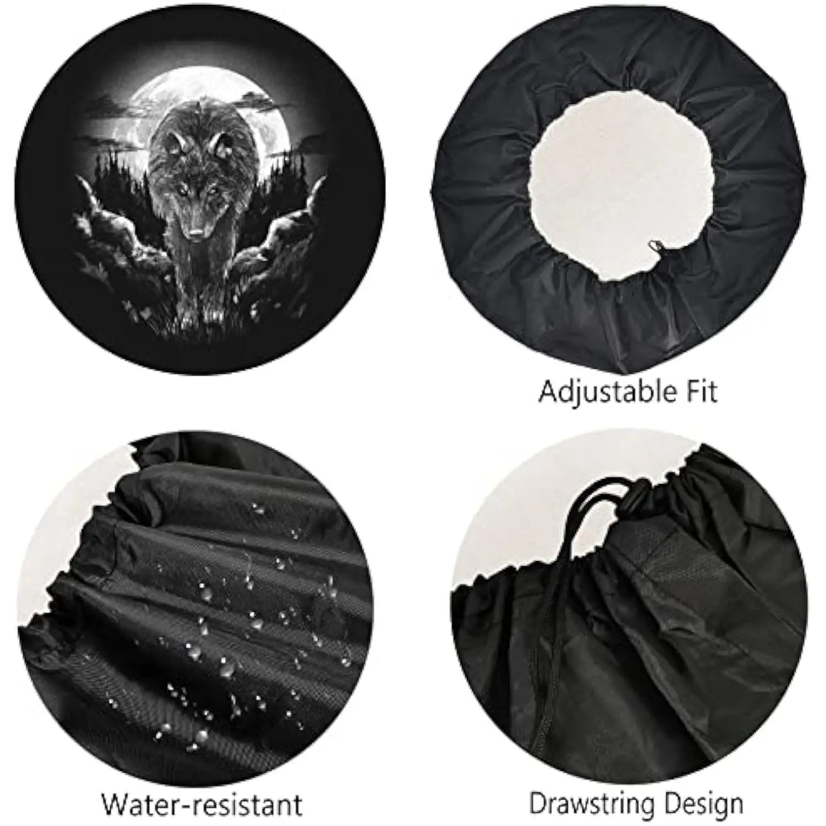 Wolf Howling Full Moon Spare Tire Cover | Polyester SUV RV Spare Tire Cover HIP